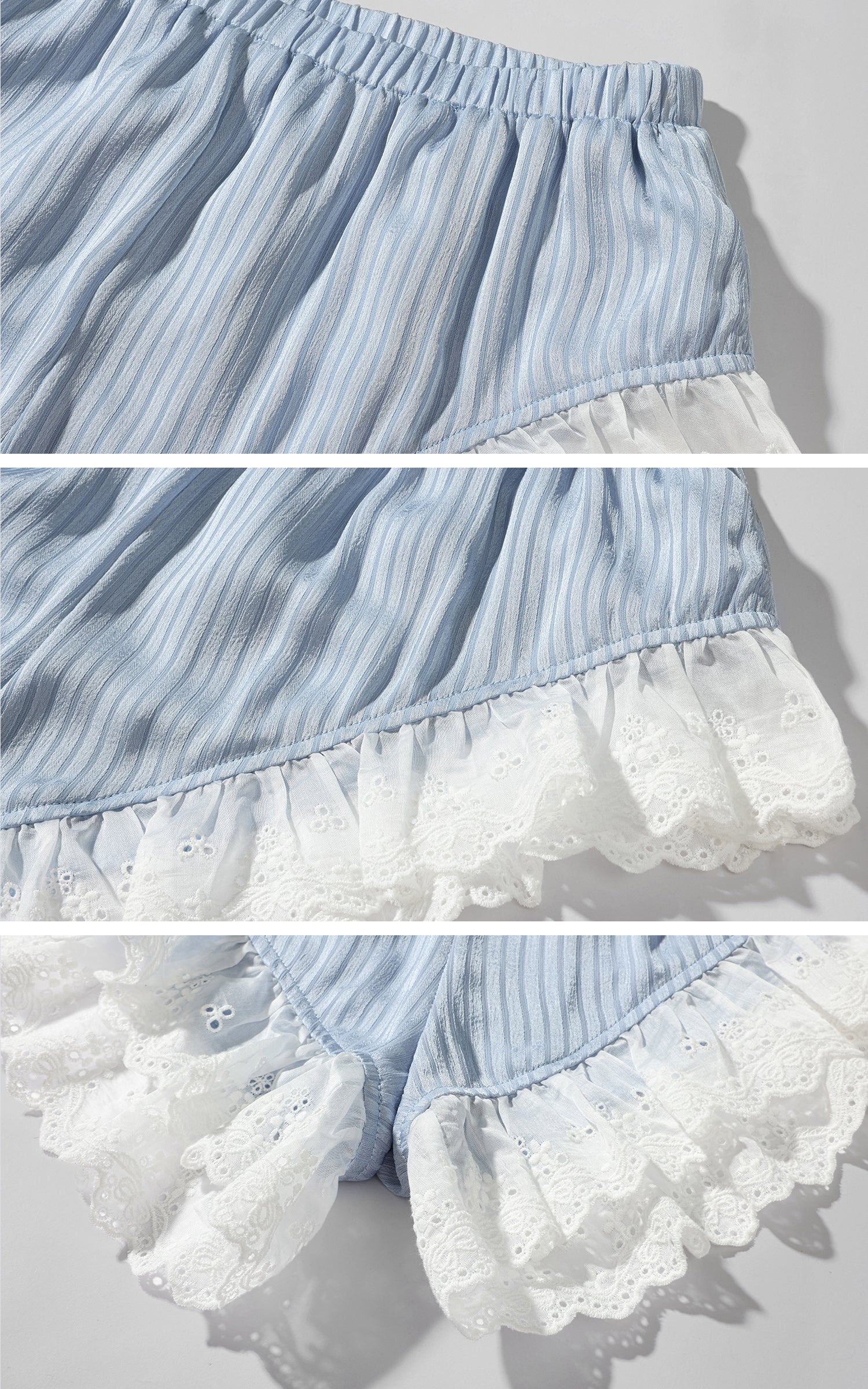 Rase le sol Lace Trim Lantern Sleeve Top &amp; Shorts Set - PINKPARKS