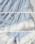 Rase le sol Lace Trim Lantern Sleeve Top & Shorts Set - PINKPARKS