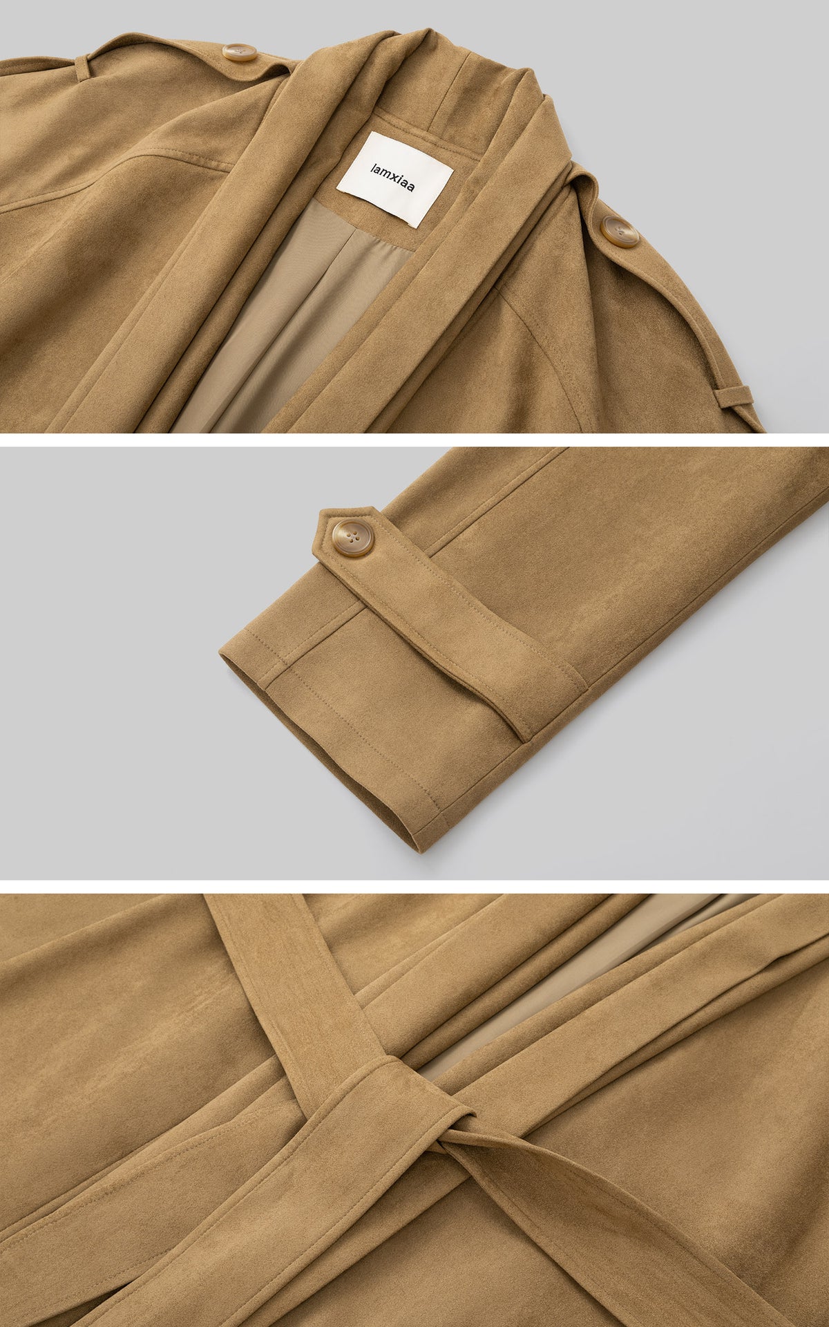 IAMXIAA Manteau trench en suédine drapé avec ceinture