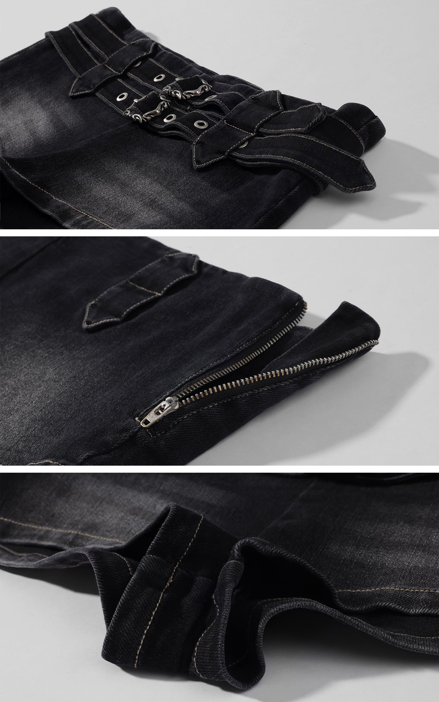 Rase le sol Double-Belt Low-Rise Denim Shorts