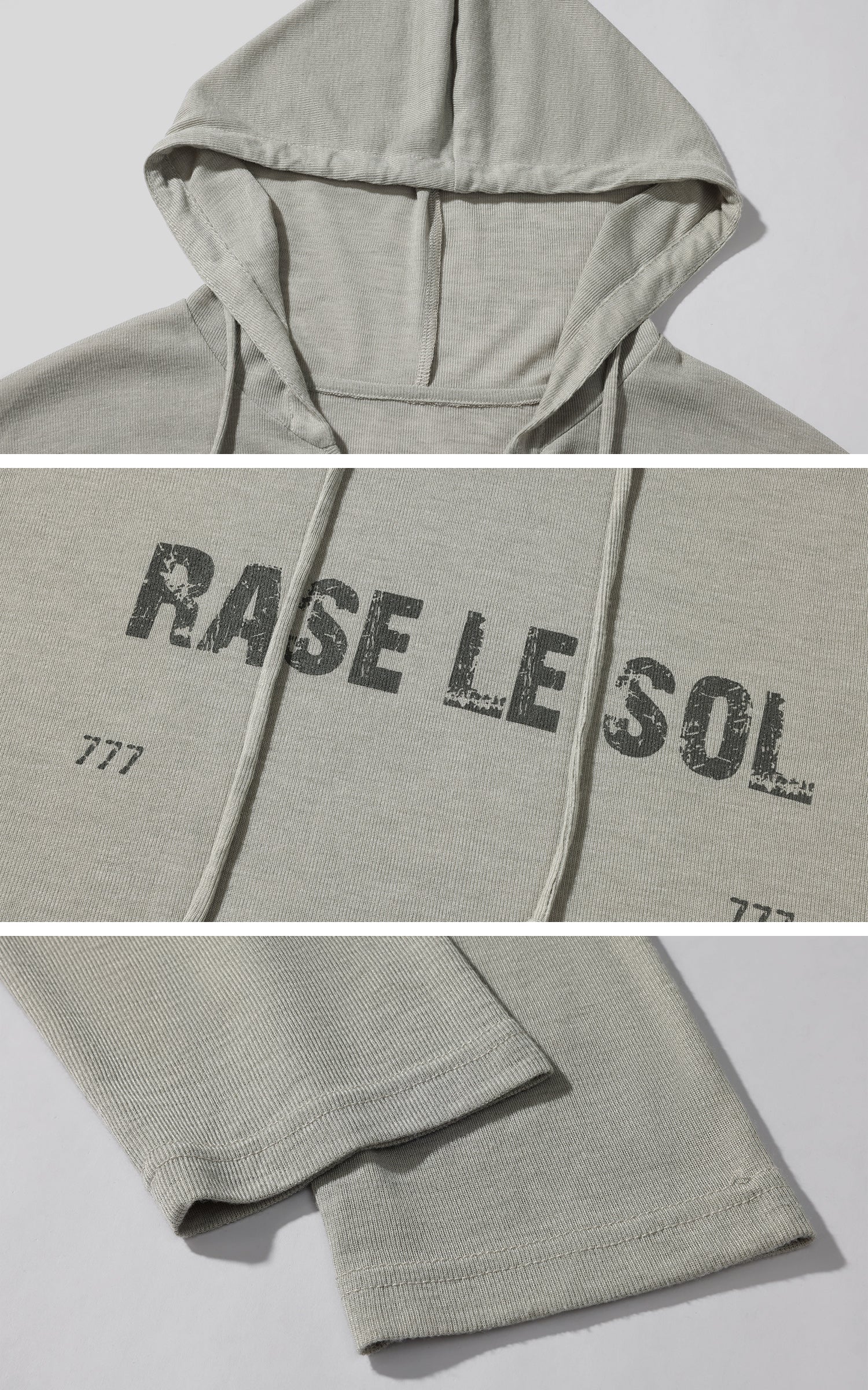 Rase le sol グレー フード付き プリント 長袖Tシャツ