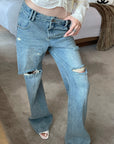 Rase le sol Distressed Low-Rise Wide-Leg Jeans