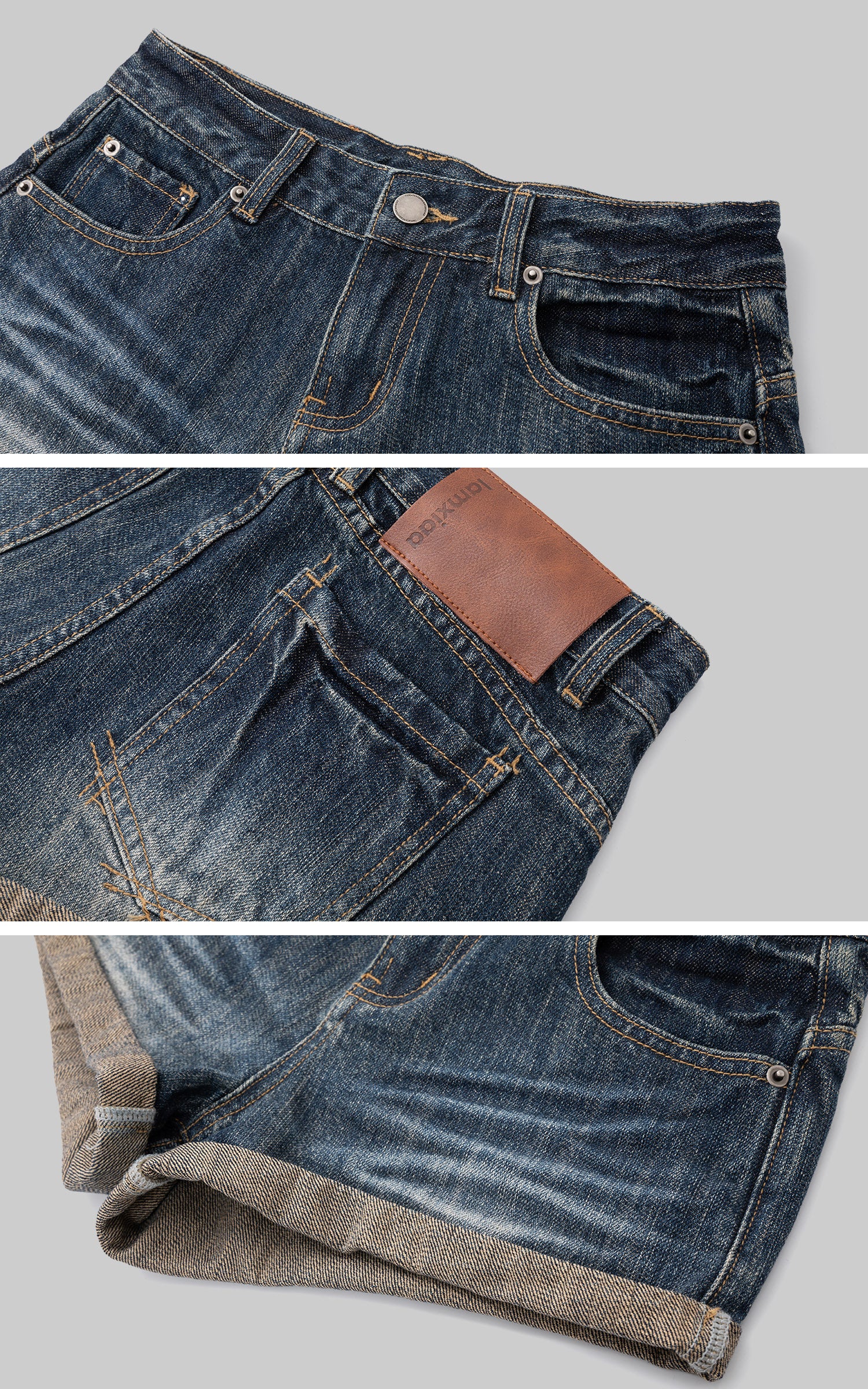 IAMXIAA Washed Low Rise Denim Shorts