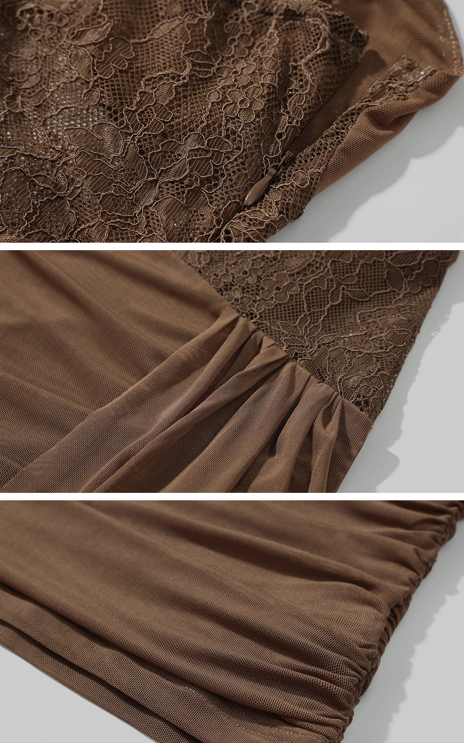 DreamyNerd Mesh Draped Lace Mini Dress with Asymmetric Overlay and Sheer Bodice - PINKPARKS