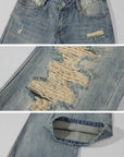 ROVENTE Vintage Washed Distressed Low-Rise Long Flared Jeans