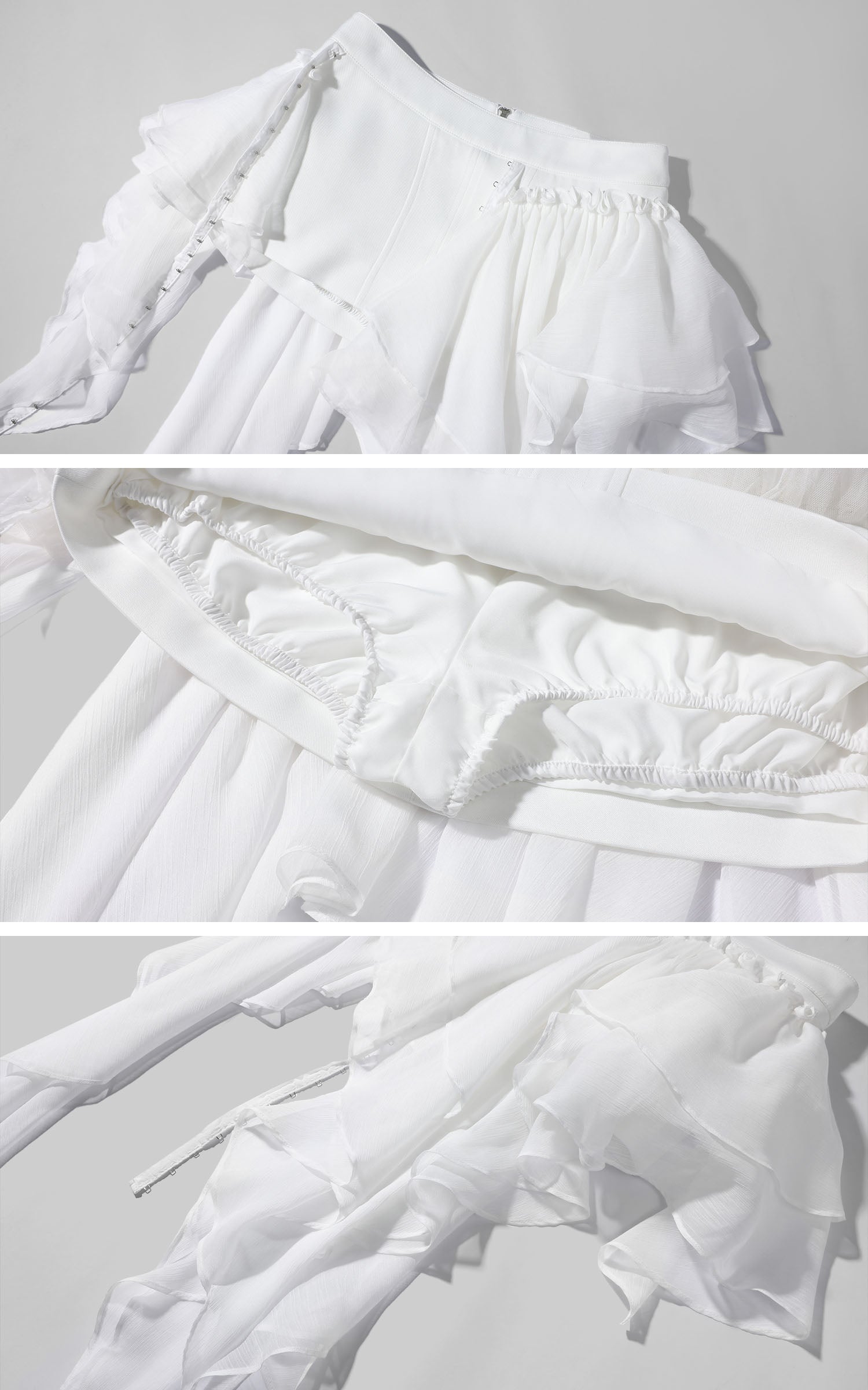 WARDEN EDGE Asymmetric Layered Ruffle Skirt with Draped Chiffon Panels