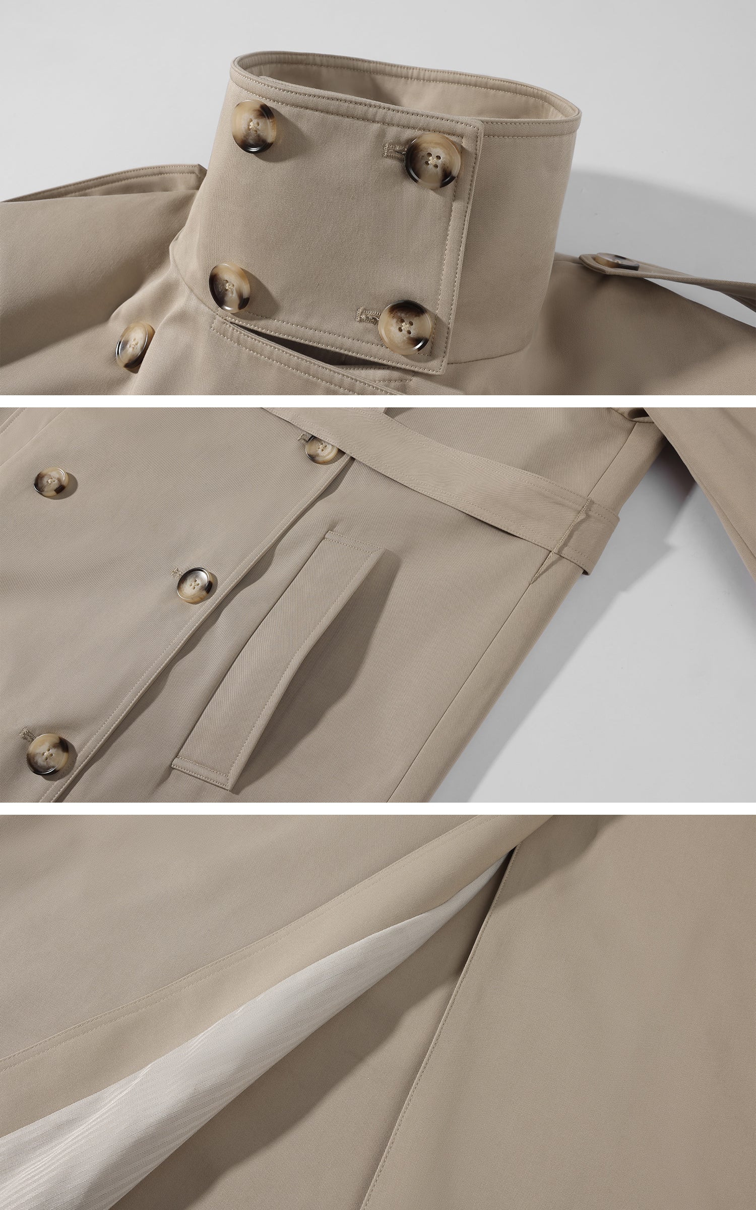 ROVENTE Sculpted Collar Belted Trench Coat