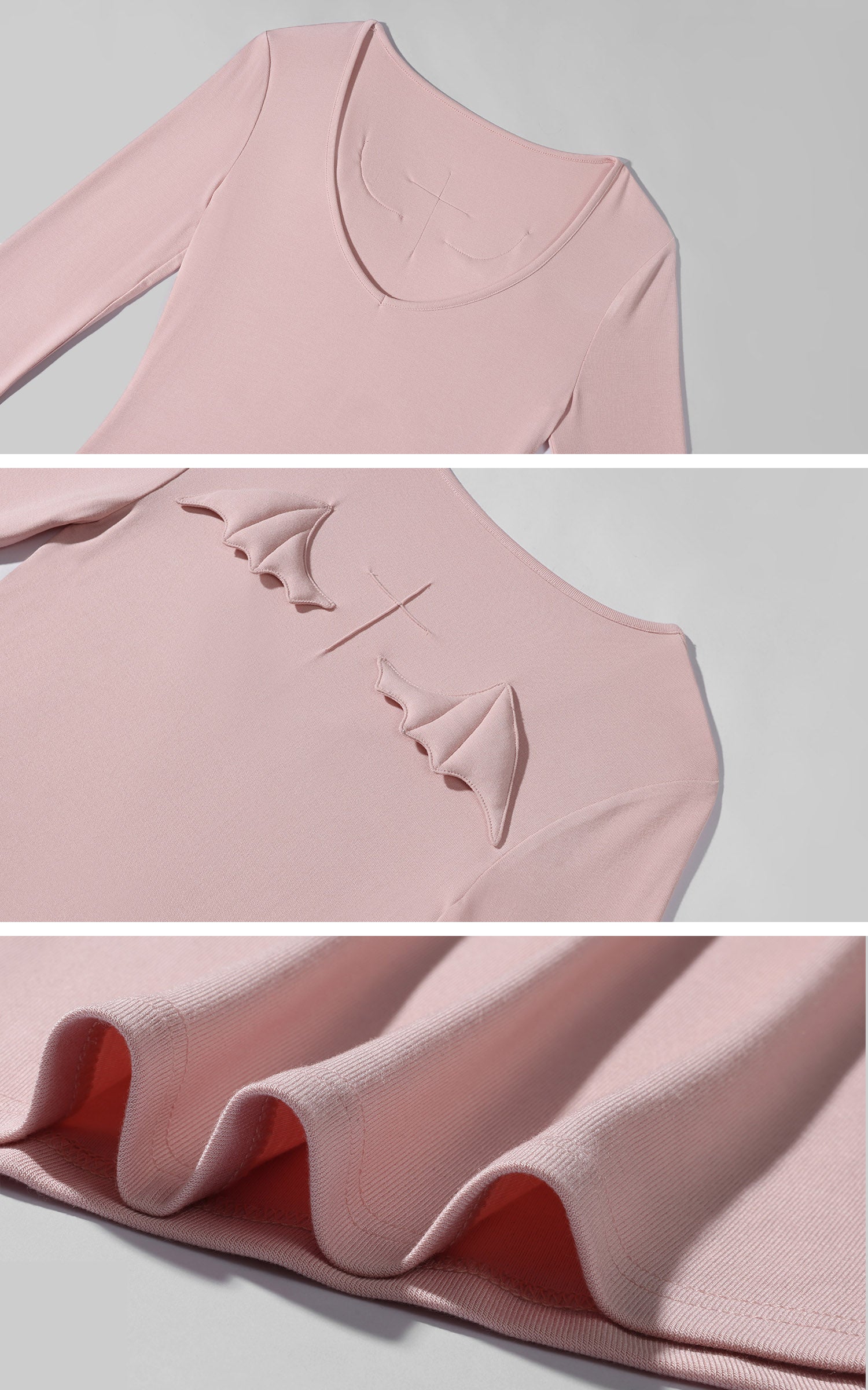 Rase le sol 조각된 박쥐 날개 디테일 슬림핏 긴팔 티셔츠