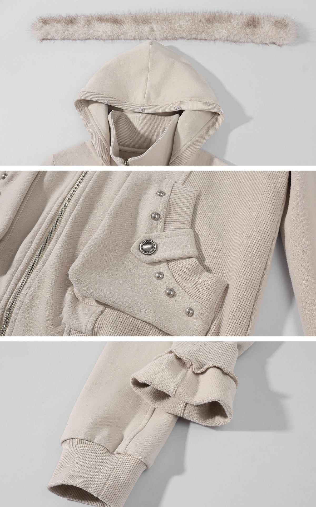 Rase le sol Fur-Trimmed Sculpted Hooded Jacket