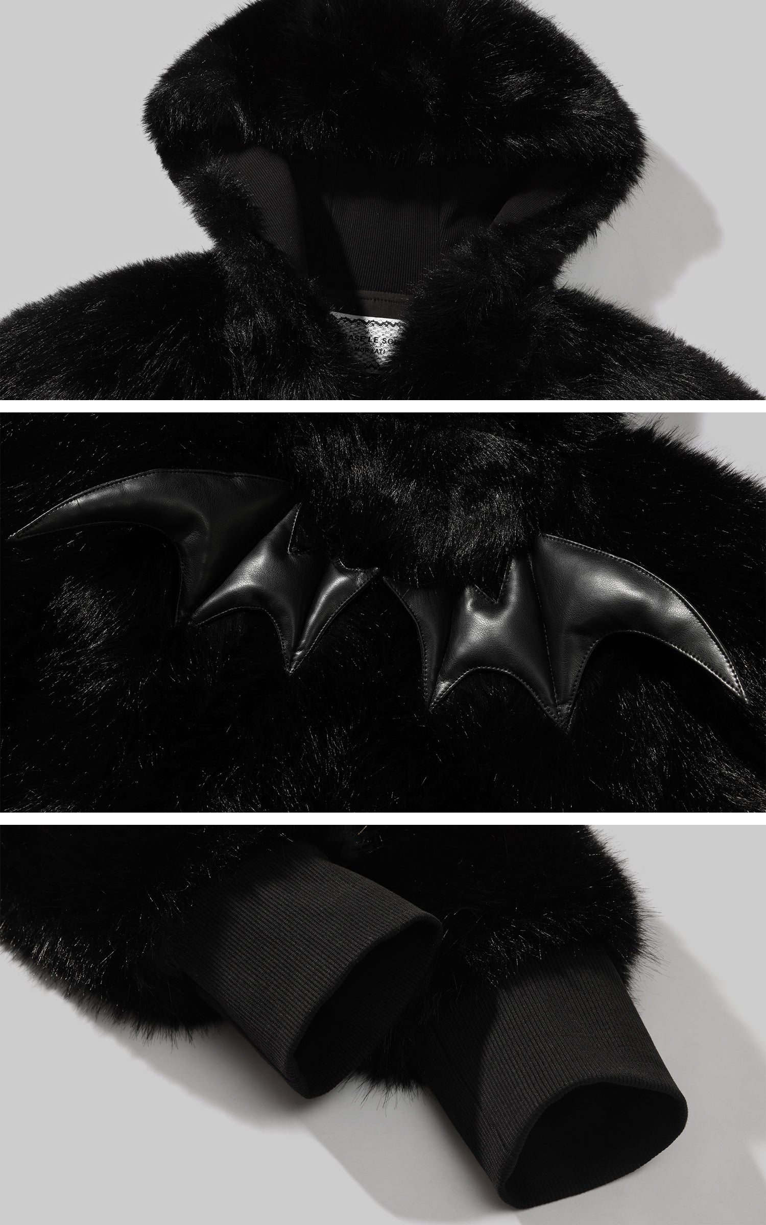 Rase le sol デビルウィング付きフェイクファーフーディ