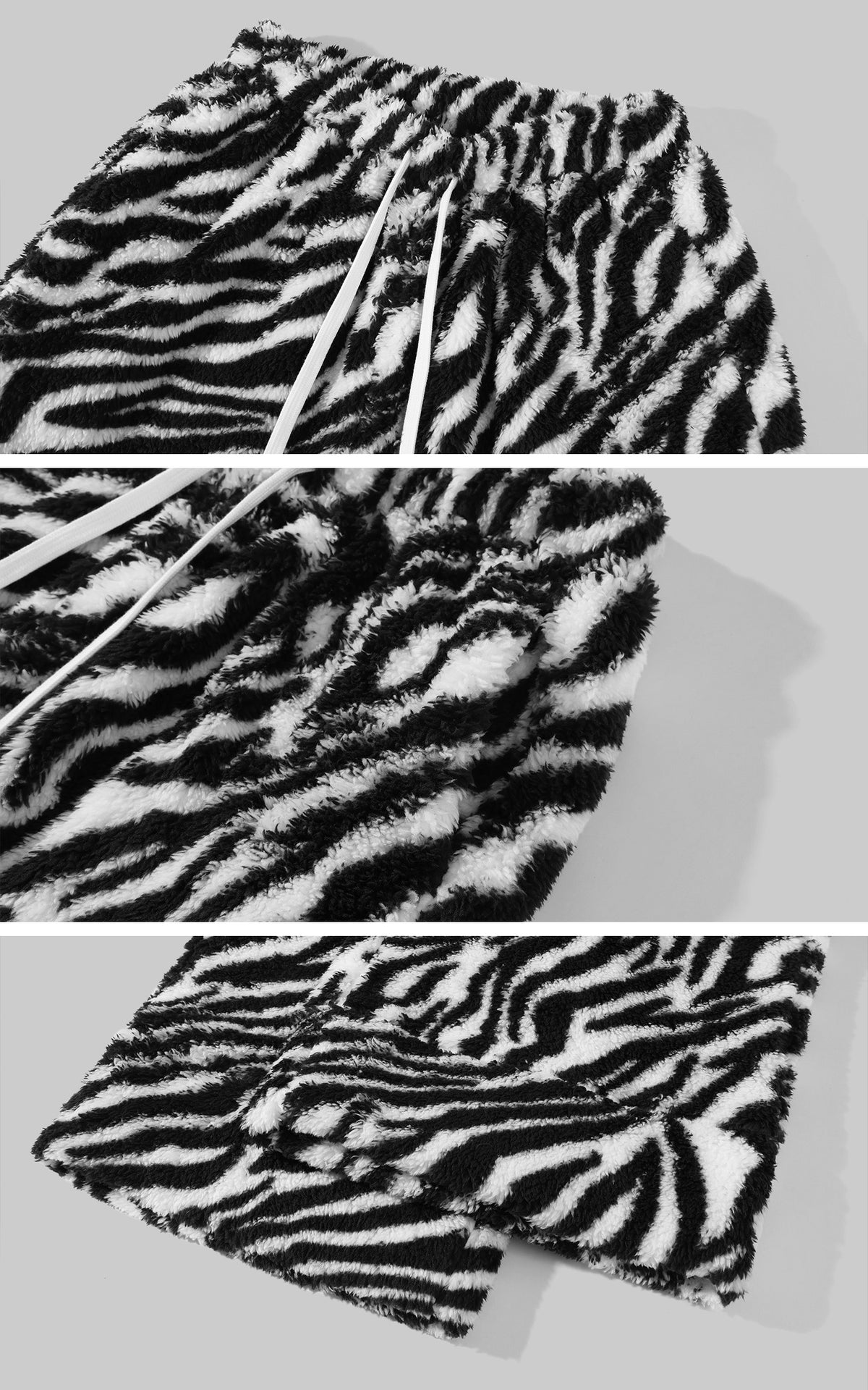 0122stepll Zebra Plush Drawstring Wide Leg Pants