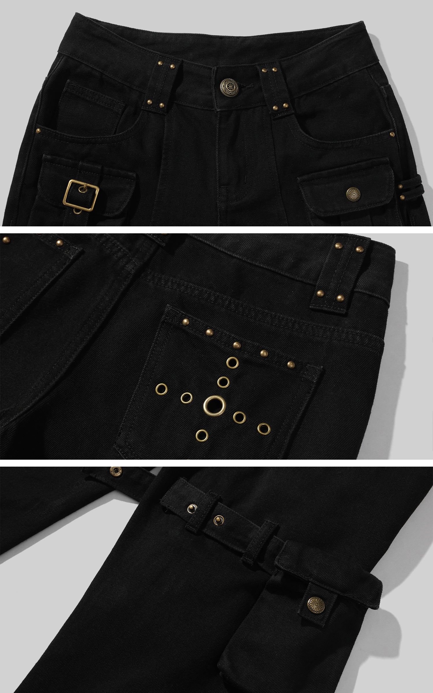 Low pixel Detachable Pocket Flared Denim Pants