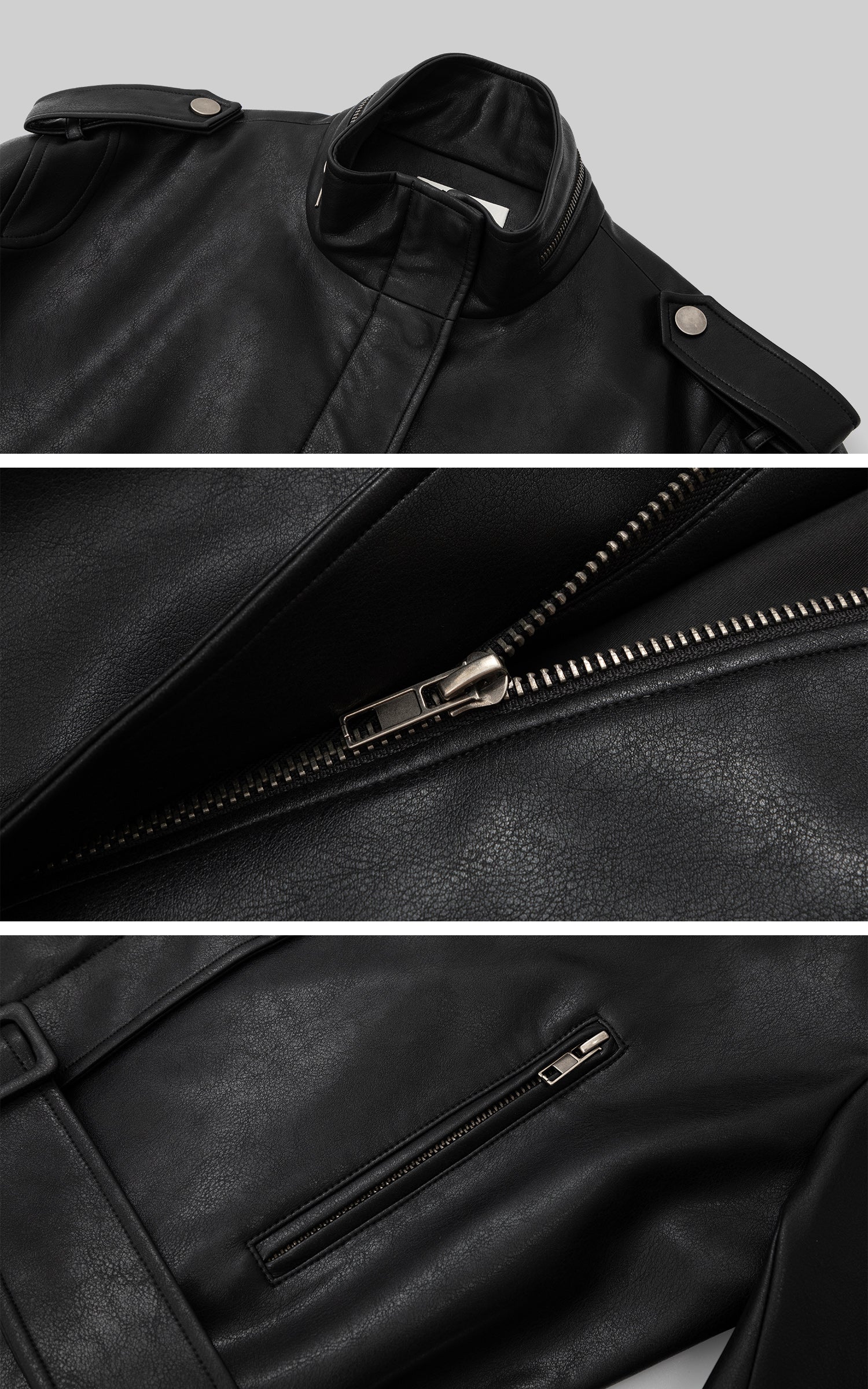 IAMXIAA Belted High-Neck Faux Leather Jacket