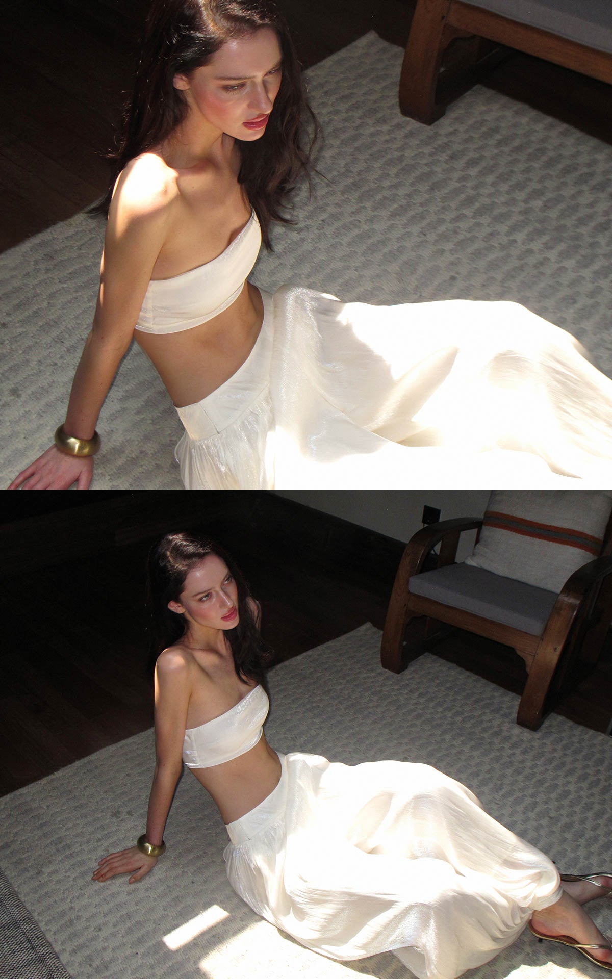 0122stepll Strapless Bandeau Top &amp; Low-Rise Balloon Pants Set