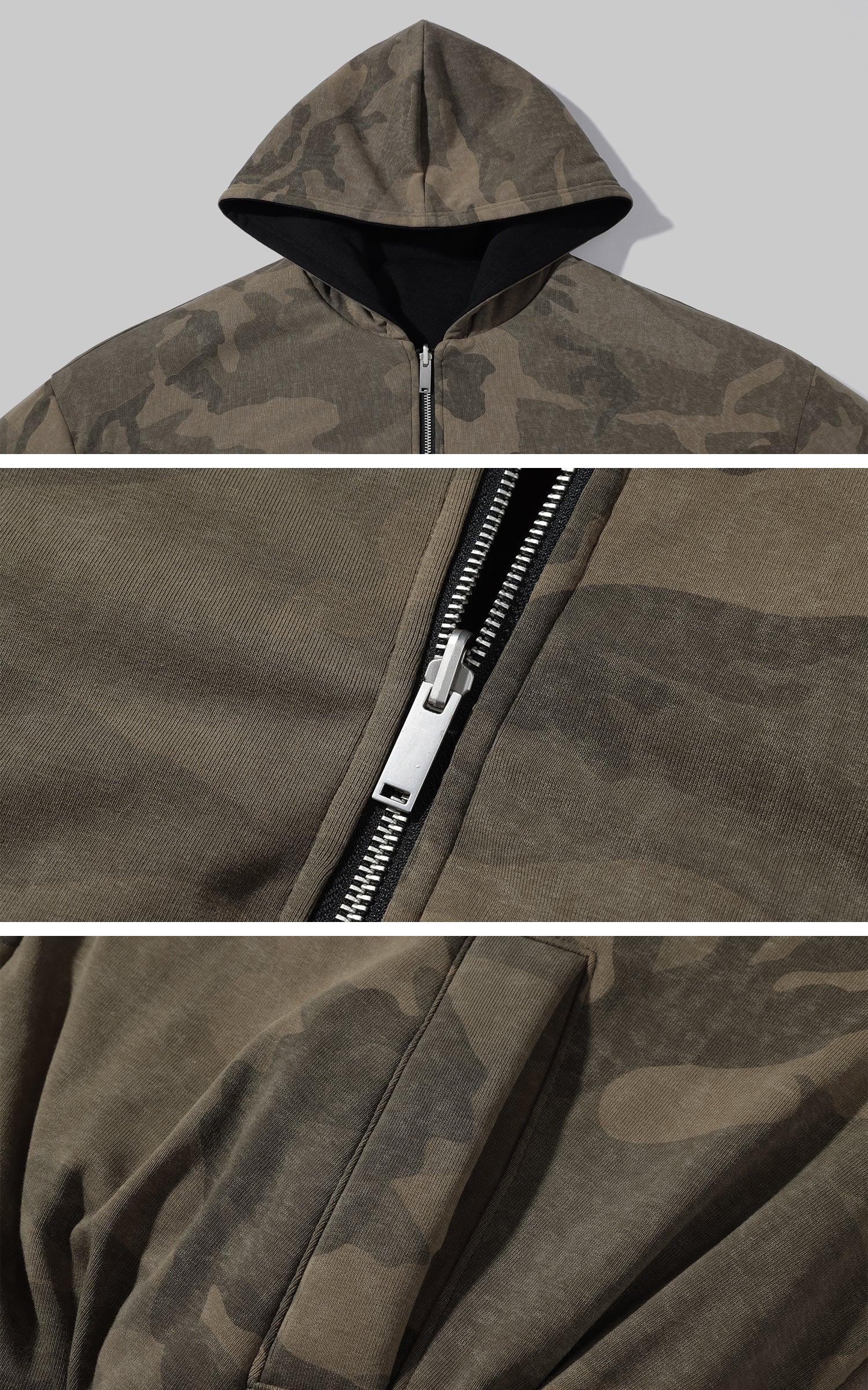 Rase le sol Reversible Hooded Puffer Jacket with Camo and Solid Color Sides