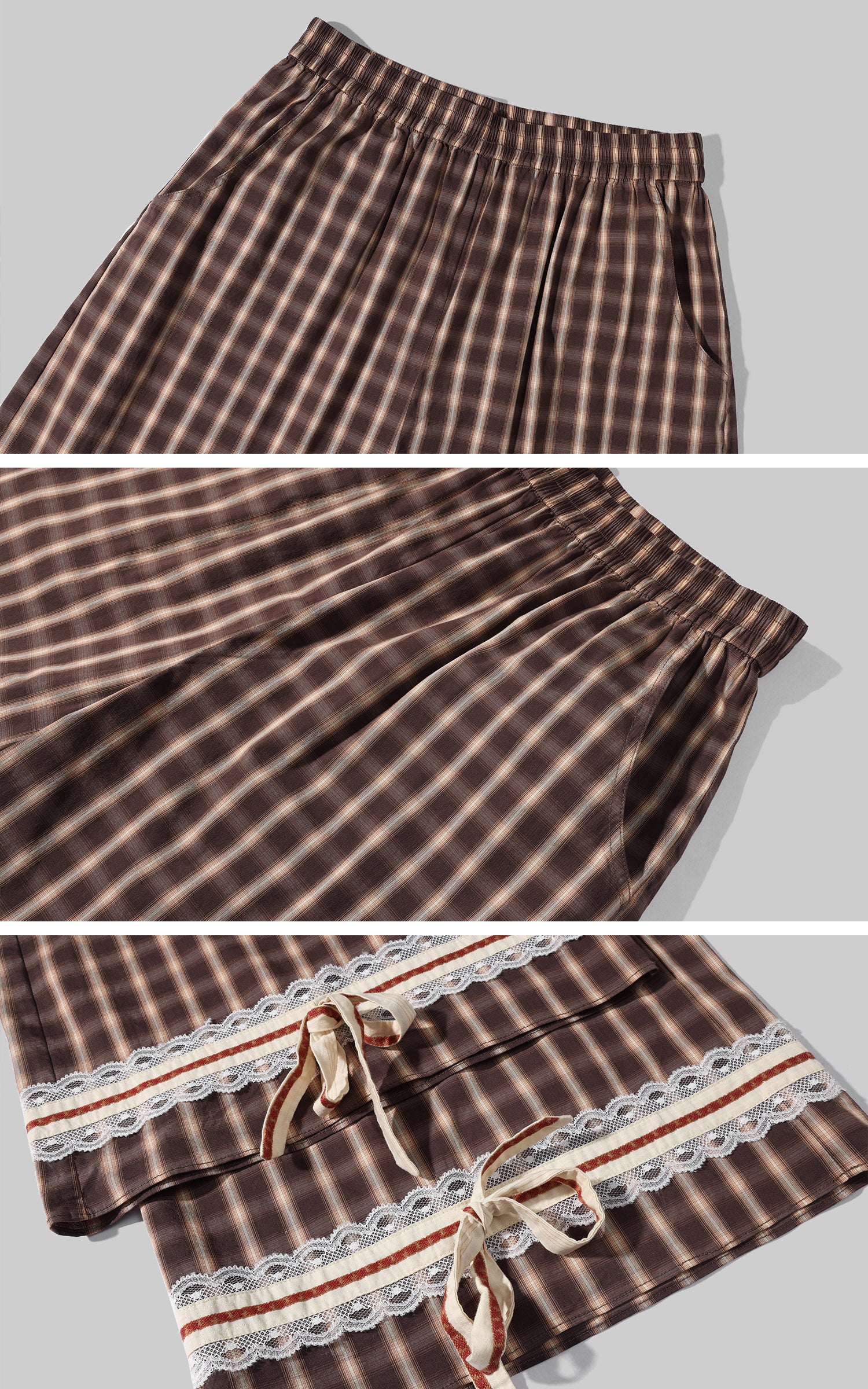 Rase le sol Plaid Lace Trim Pajama Set with Eye Mask