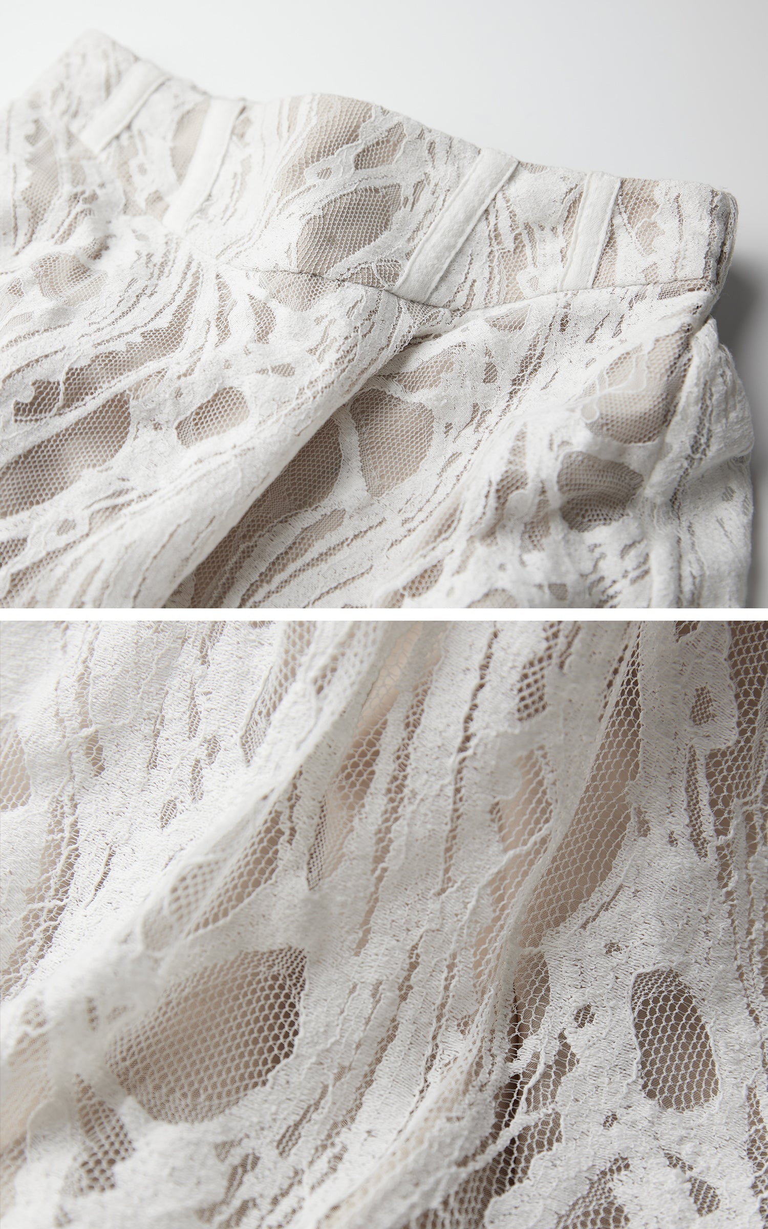 DOINDULGE Embroidered Lace Patchwork Maxi Skirt with Draped Overlay and Shell Trim