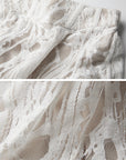 DOINDULGE Embroidered Lace Patchwork Maxi Skirt with Draped Overlay and Shell Trim