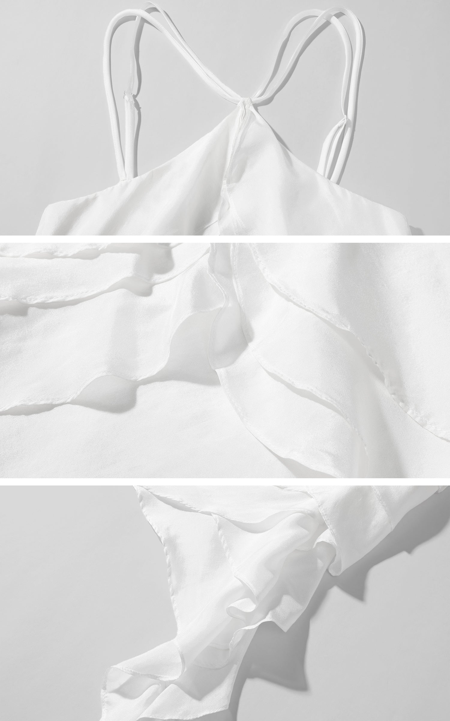 ROVENTE Asymmetrical Layered Ruffle Cami Top with Halter Straps - PINKPARKS