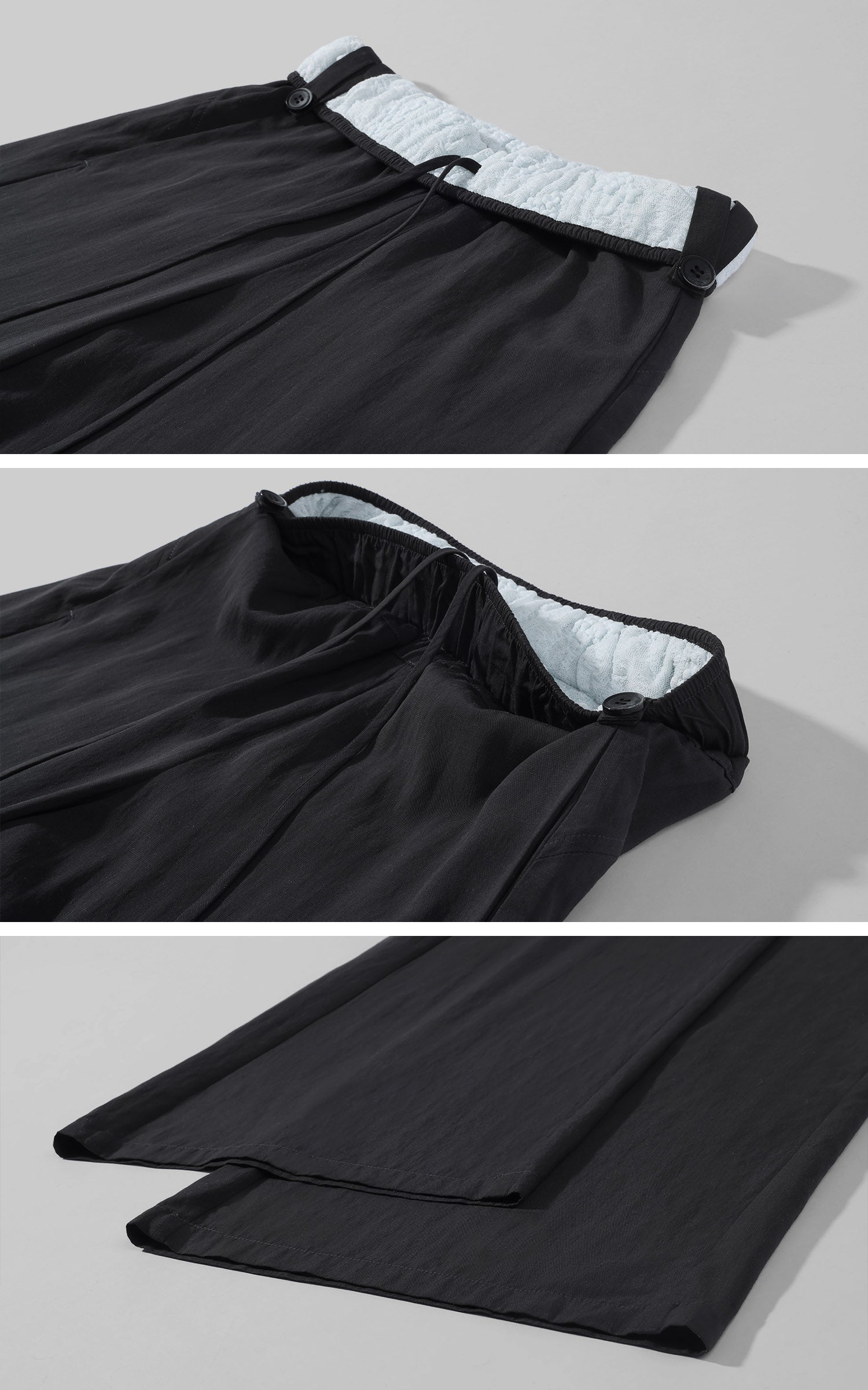 Hydrae Contrast Foldover Waist Drawstring Low Rise Wide Leg Pants