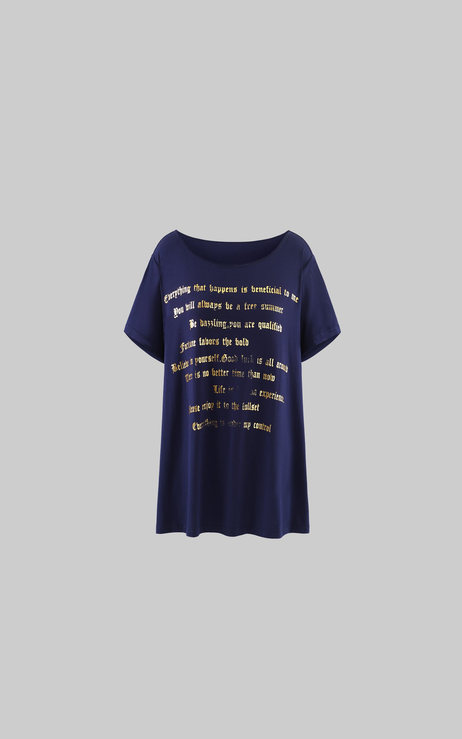 Rase le sol Navy Oversized Graphic T-Shirt with Gold Print