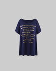 Rase le sol Navy Oversized Graphic T-Shirt with Gold Print