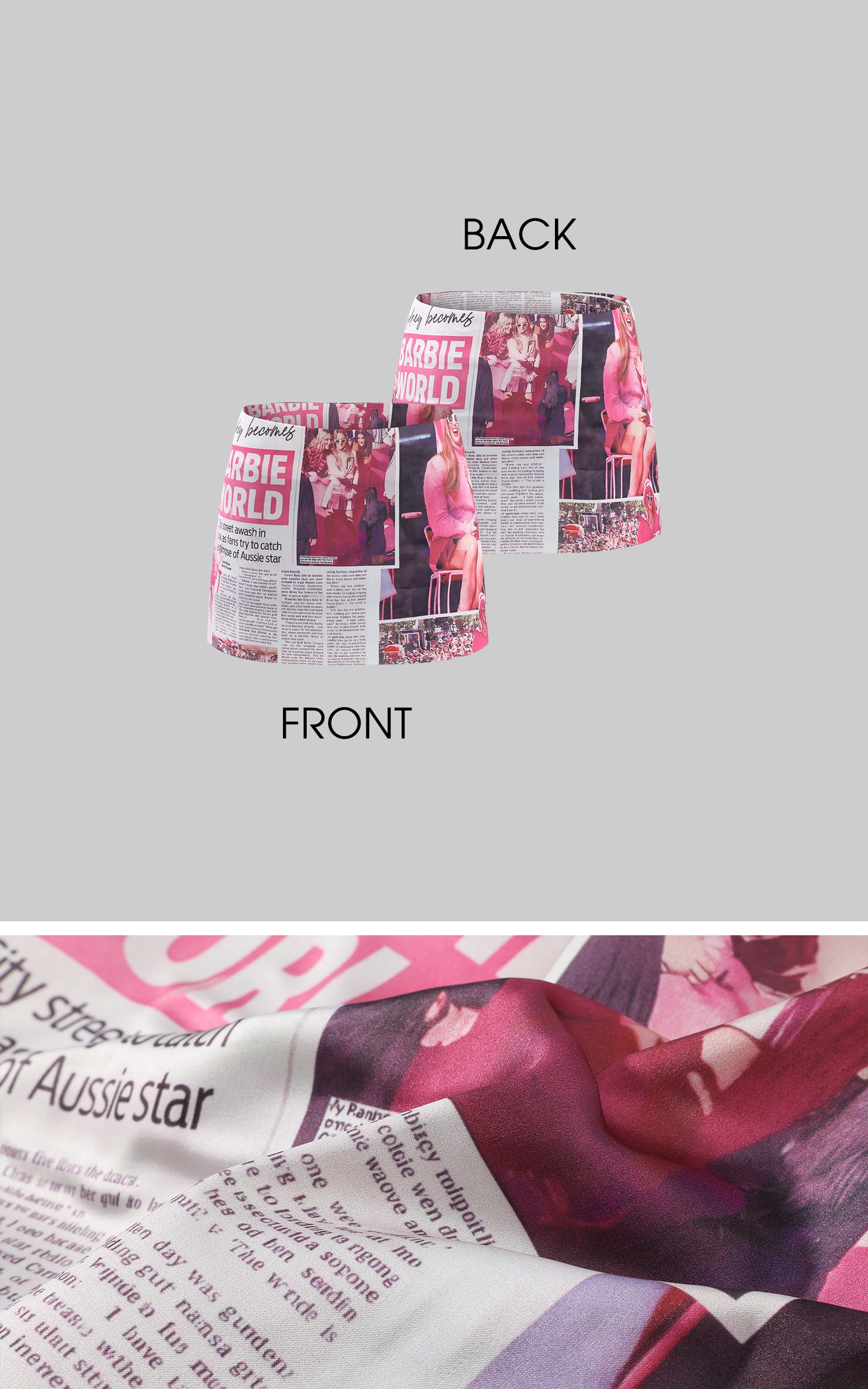 0122stepll Barbie World Newspaper Print Mini Skirt