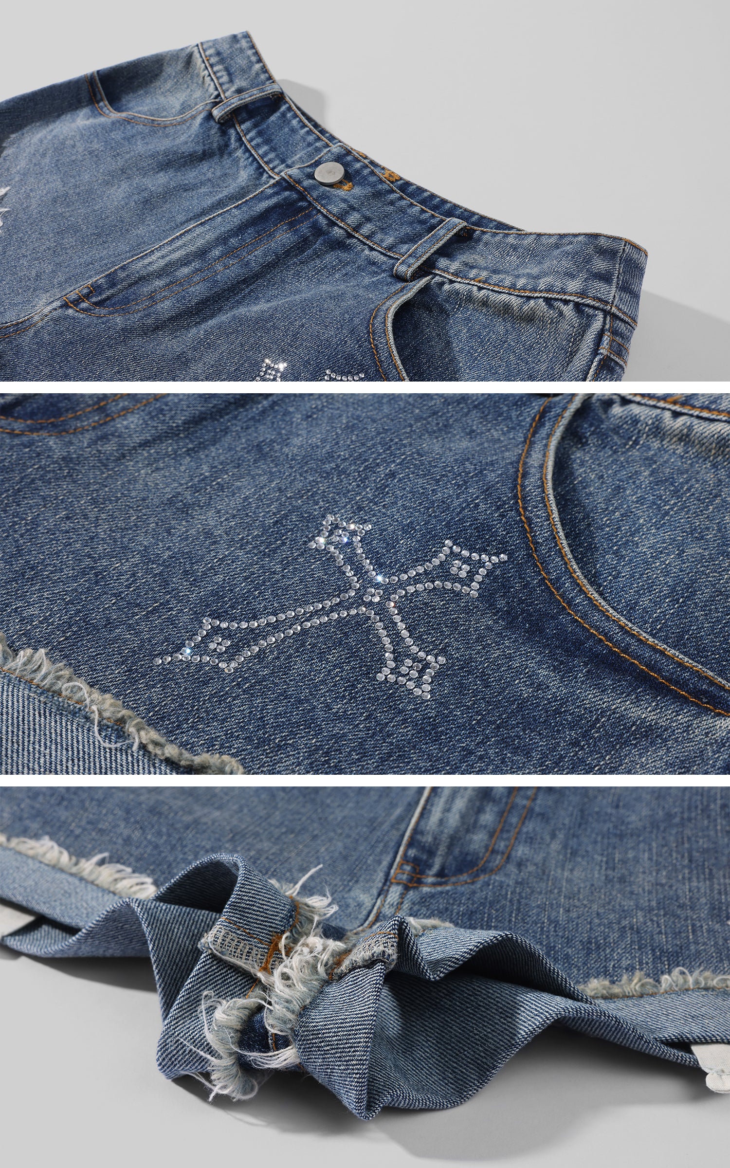 Rase le sol Rhinestone Cross Denim Shorts