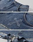 Rase le sol Rhinestone Cross Denim Shorts