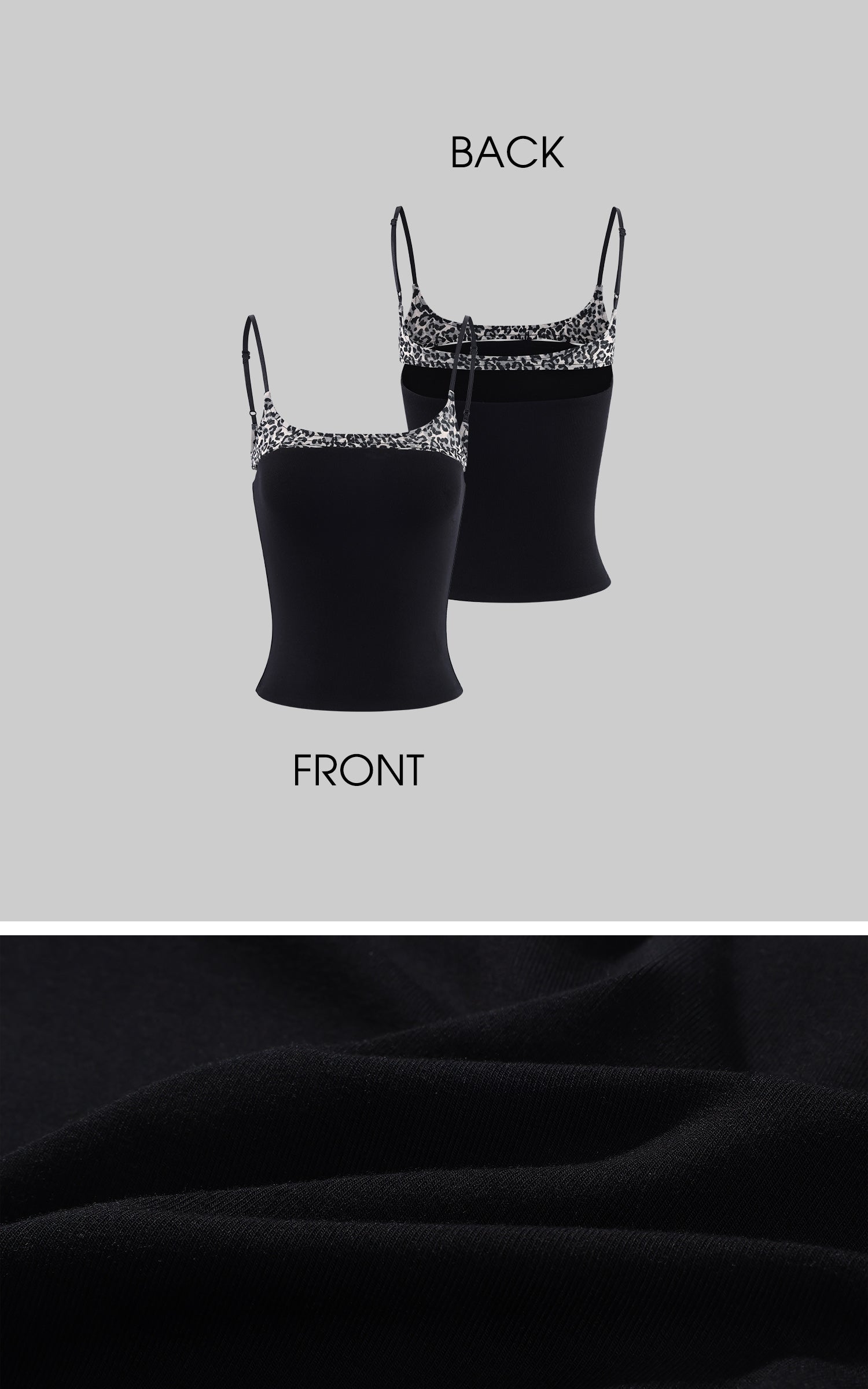 0122stepll Leopard Trim Slim Fit Spaghetti Strap Cami Top