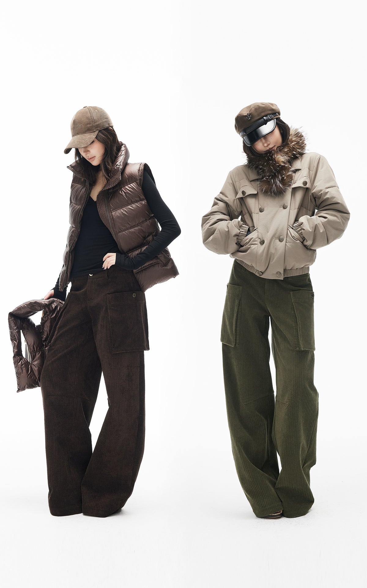 IAMXIAA Corduroy Wide Leg Cargo Pants with Utility Pockets