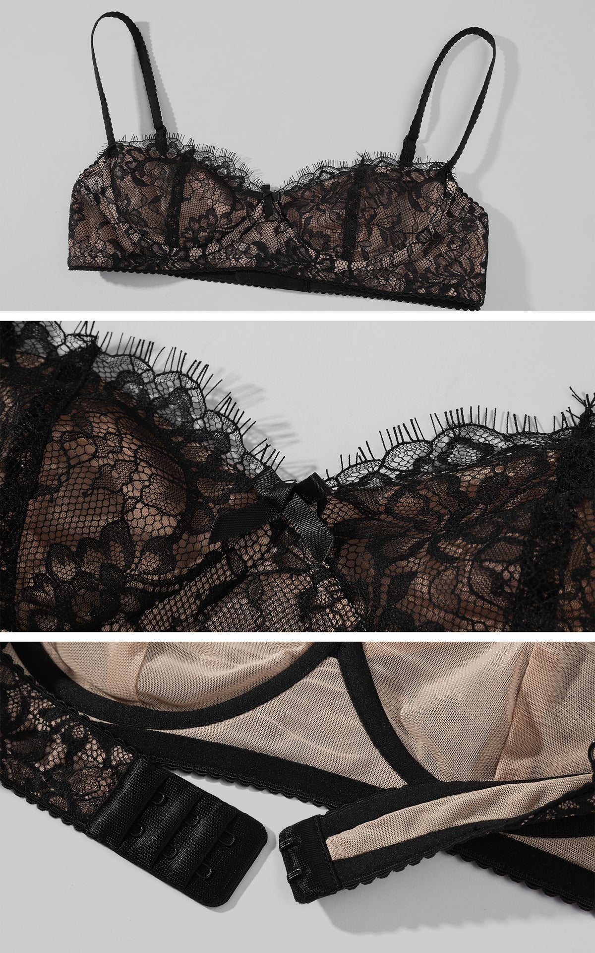 ROVENTE Scoop Neck Long Sleeve Tee &amp; Lace Bra Set