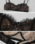 ROVENTE Scoop Neck Long Sleeve Tee & Lace Bra Set
