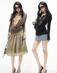 IAMXIAA Plaid Layered Draped Long Sleeve Top
