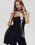 IAMXIAA Strapless Denim Top and Flared Pants Two-Piece Set