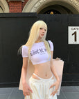 Rase le sol Gothic Print Cropped White Tee - PINKPARKS