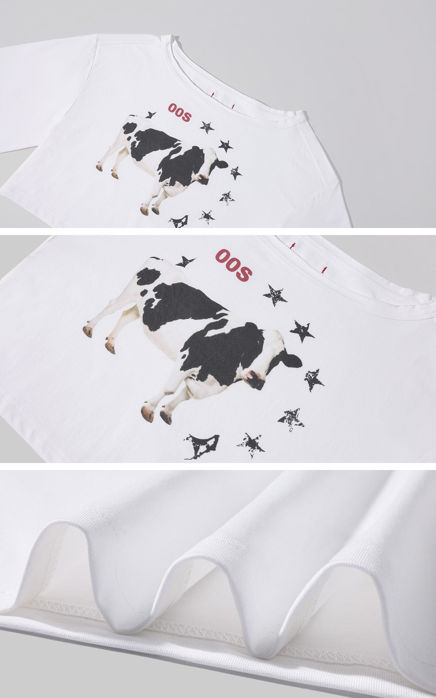 WARDEN EDGE Asymmetric Graphic Cropped Top Loose Off Shoulder Tee