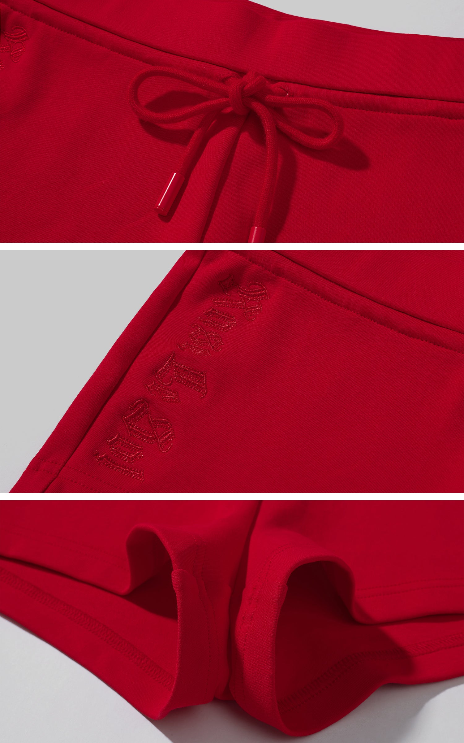 Rase le sol Red Embroidered Zip Hoodie &amp; Shorts Set