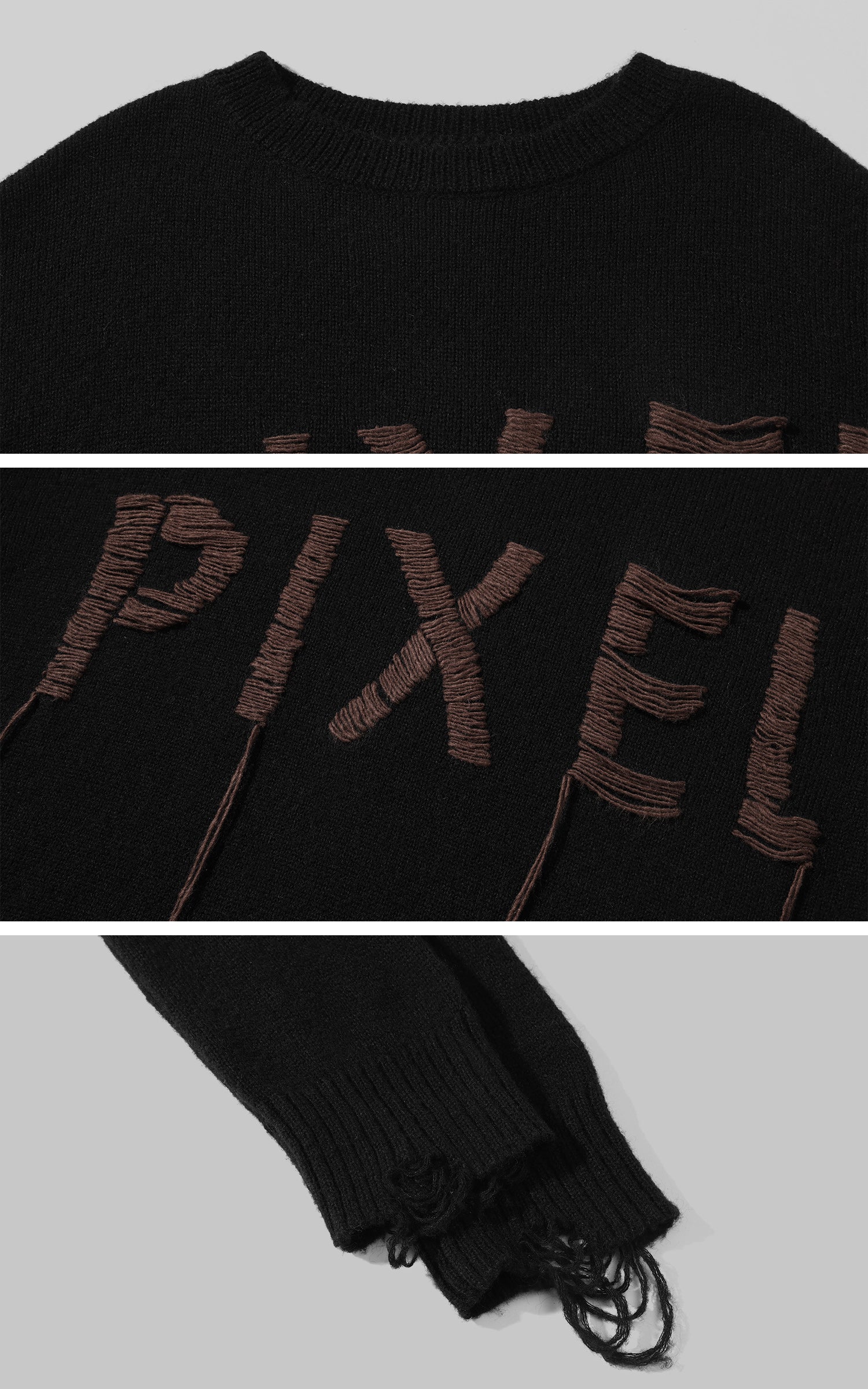 Low pixel Distressed Letter Embroidered Oversized Knit Sweater