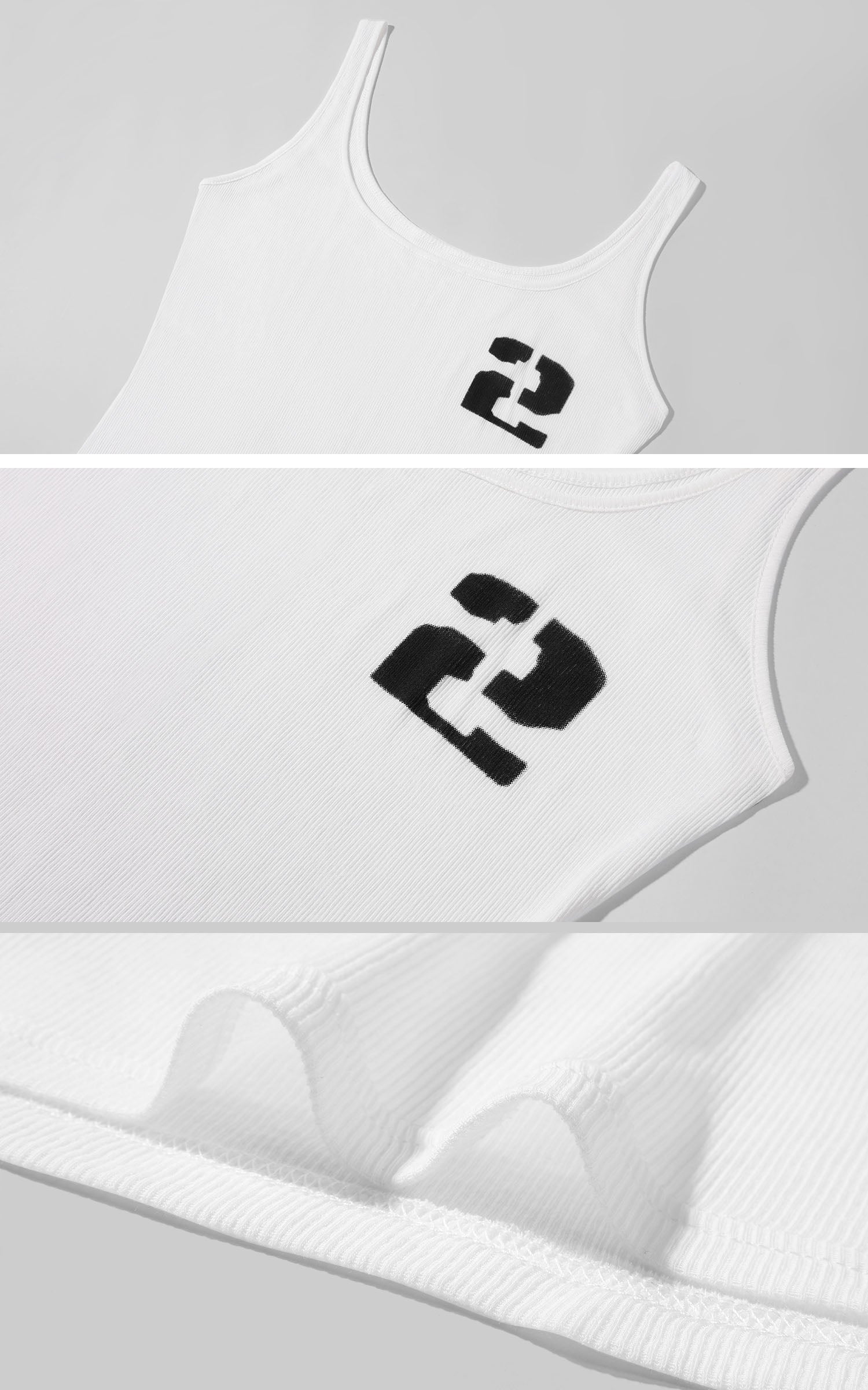 WARDEN EDGE Ribbed Asymmetric Tank Top with Numeric Print Slim Fit Camisole