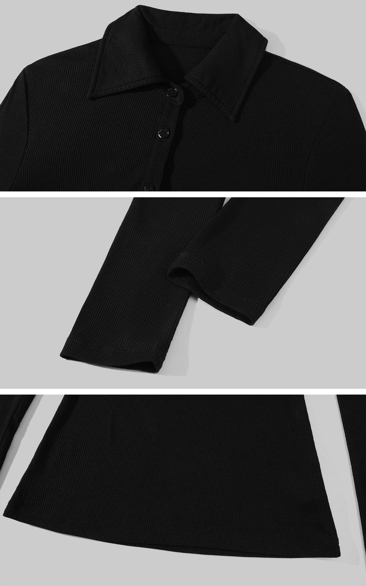 ROVENTE Ribbed Long-Sleeve Polo Top with Extended Button Placket