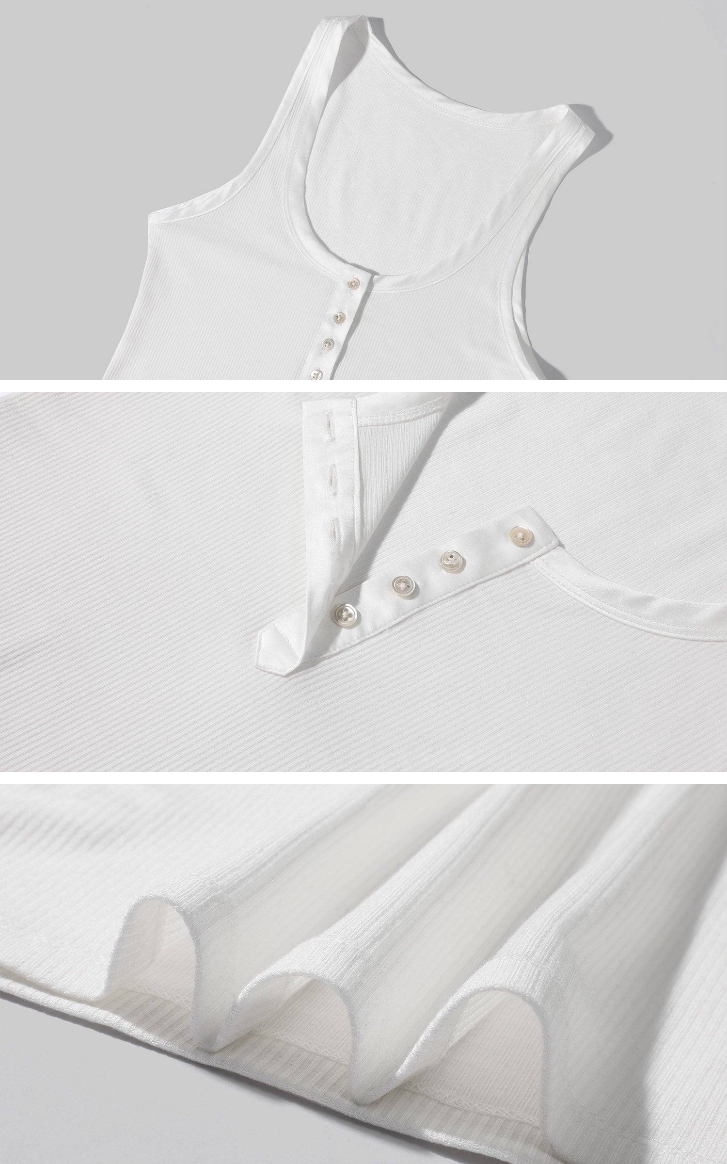 ROVENTE Ribbed Button-Front Tank Top Slim Fit Stretch Vest