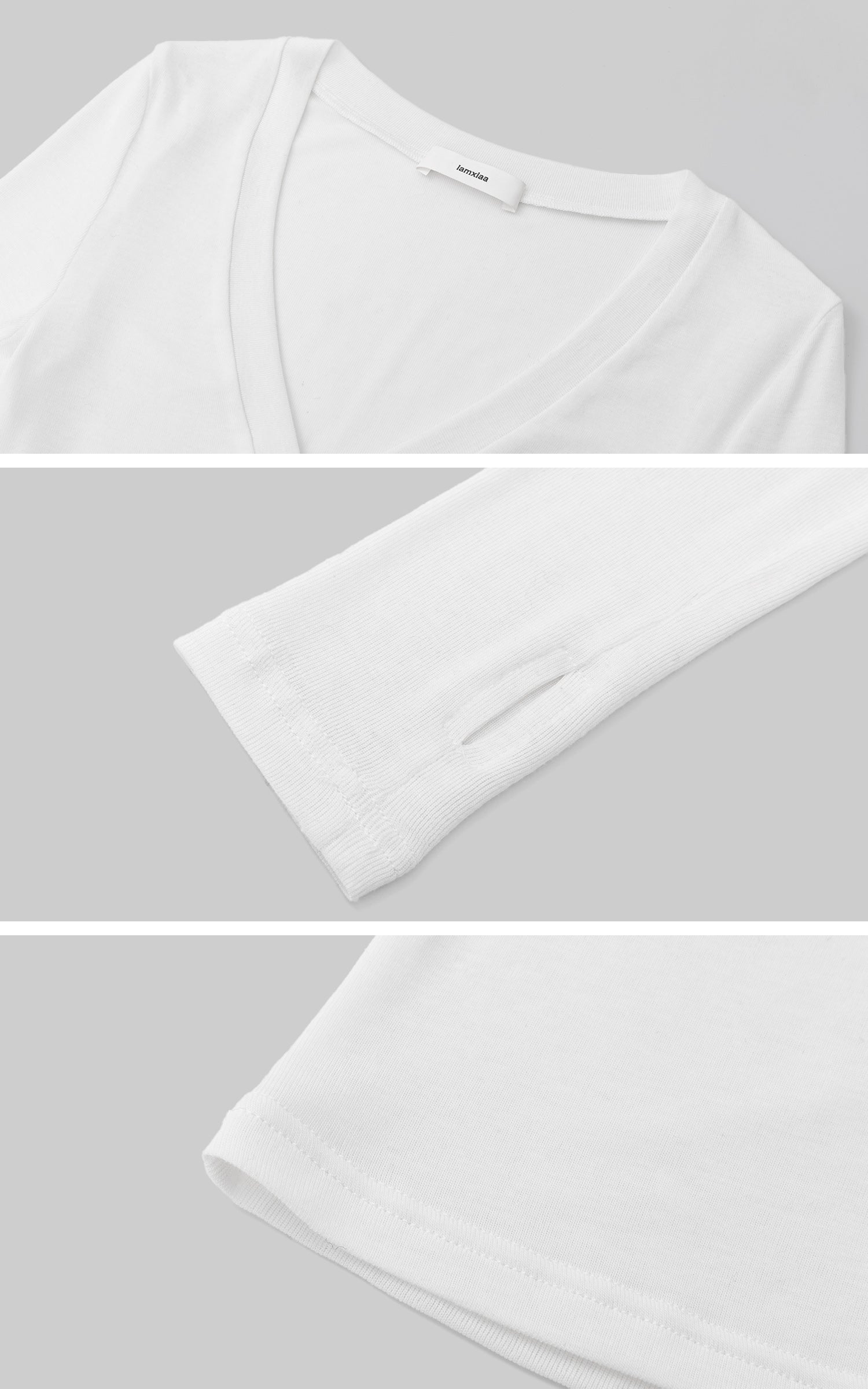 IAMXIAA Haut ajusté à manches longues et col en V profond