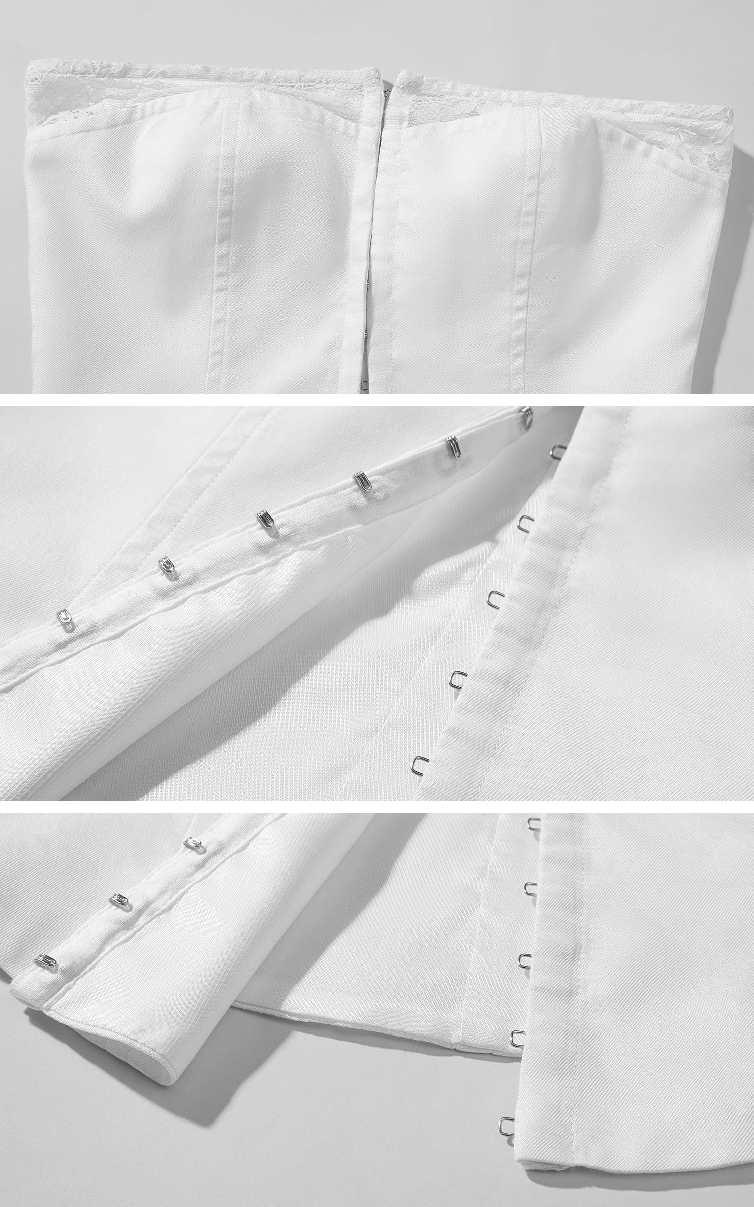 Rase le sol White Hook-Eye Bustier with Lace Trim - PINKPARKS