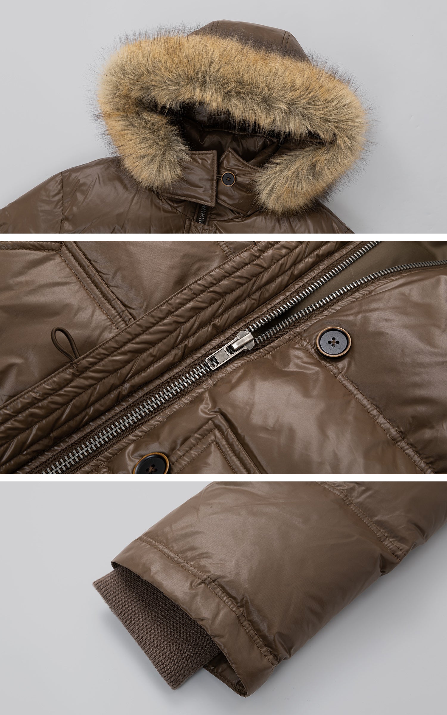 IAMXIAA Faux-Fur Hood Glossy Down Jacket