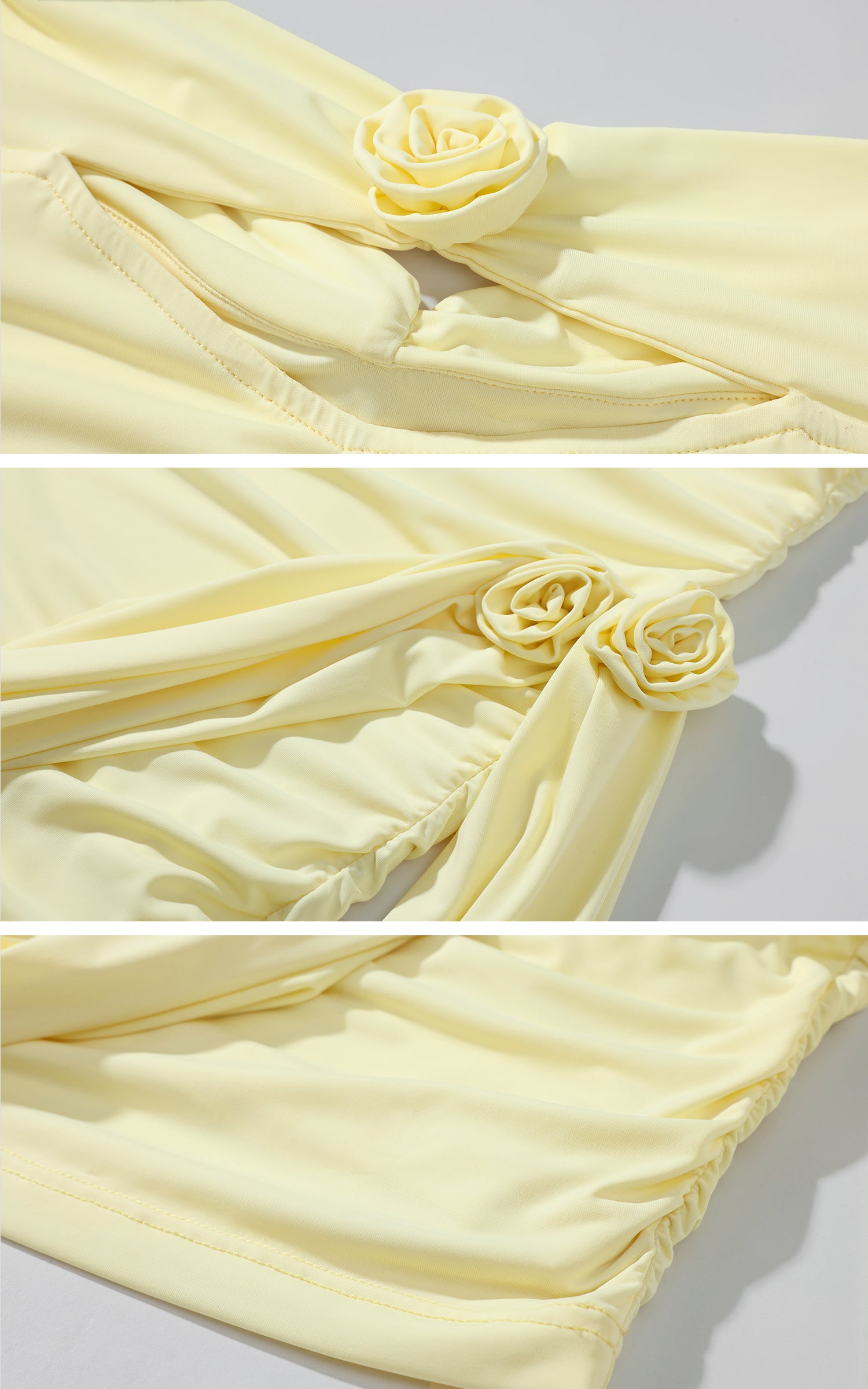 DreamyNerd Off-Shoulder Drape Mini Dress with Rosette Detail - PINKPARKS