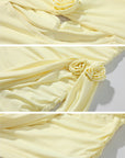 DreamyNerd Off-Shoulder Drape Mini Dress with Rosette Detail - PINKPARKS