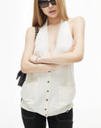 IAMXIAA Deep Halter Open-Back Button Knit Tank Top