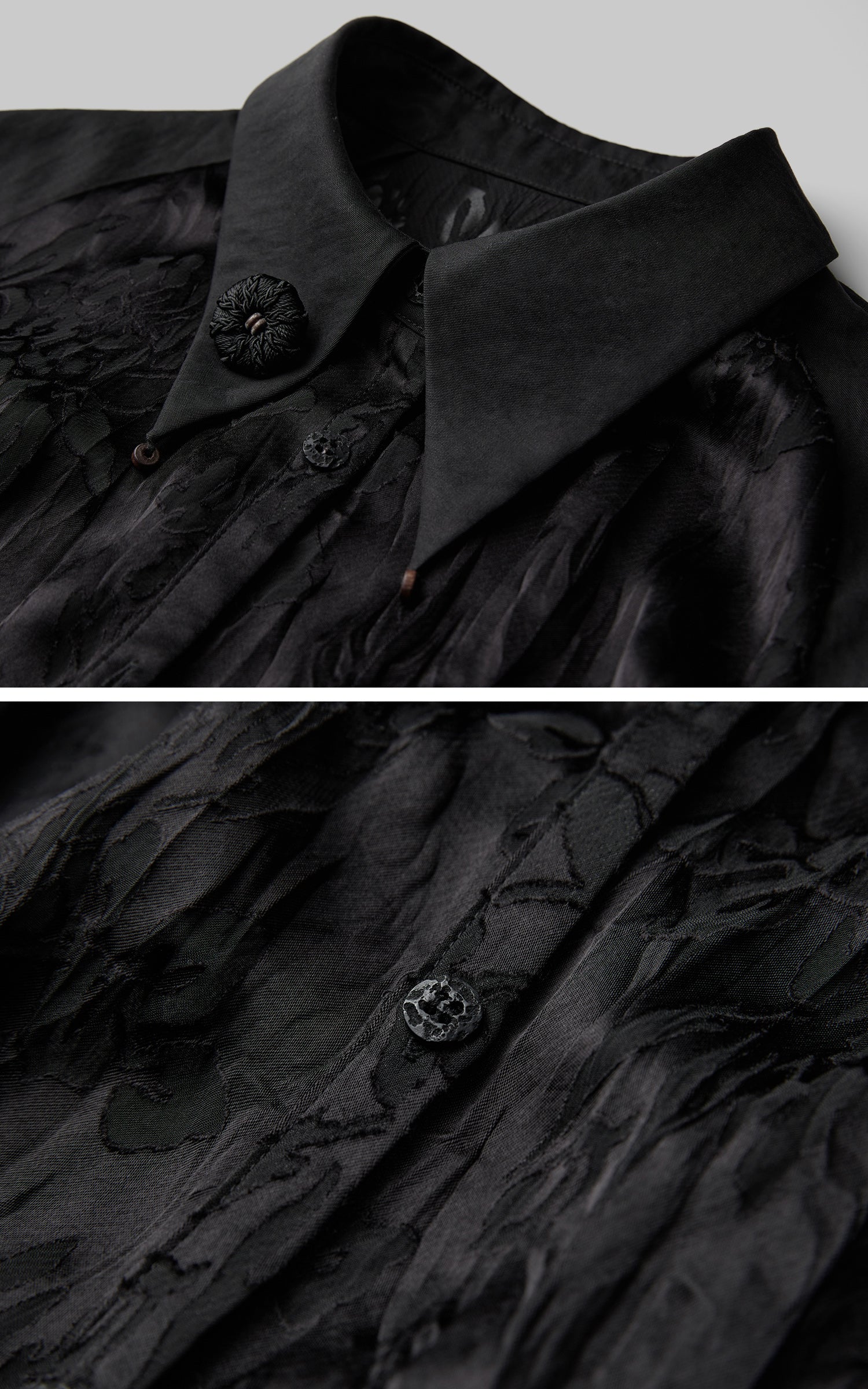 DOINDULGE Textured Jacquard Shirt with High Collar and Ruched Hem