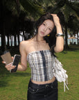 Hydrae Plaid Hook-Front Tube Corset Top